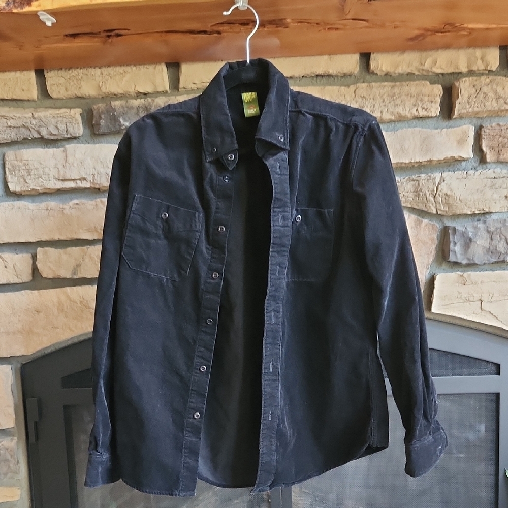 Black Corduroy Button-Up Shirt